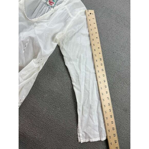 Johnny Was Tunic Top Women S White Sheer Eyelet Embroidery Scallop Hem V Neck - Picture 6 of 6